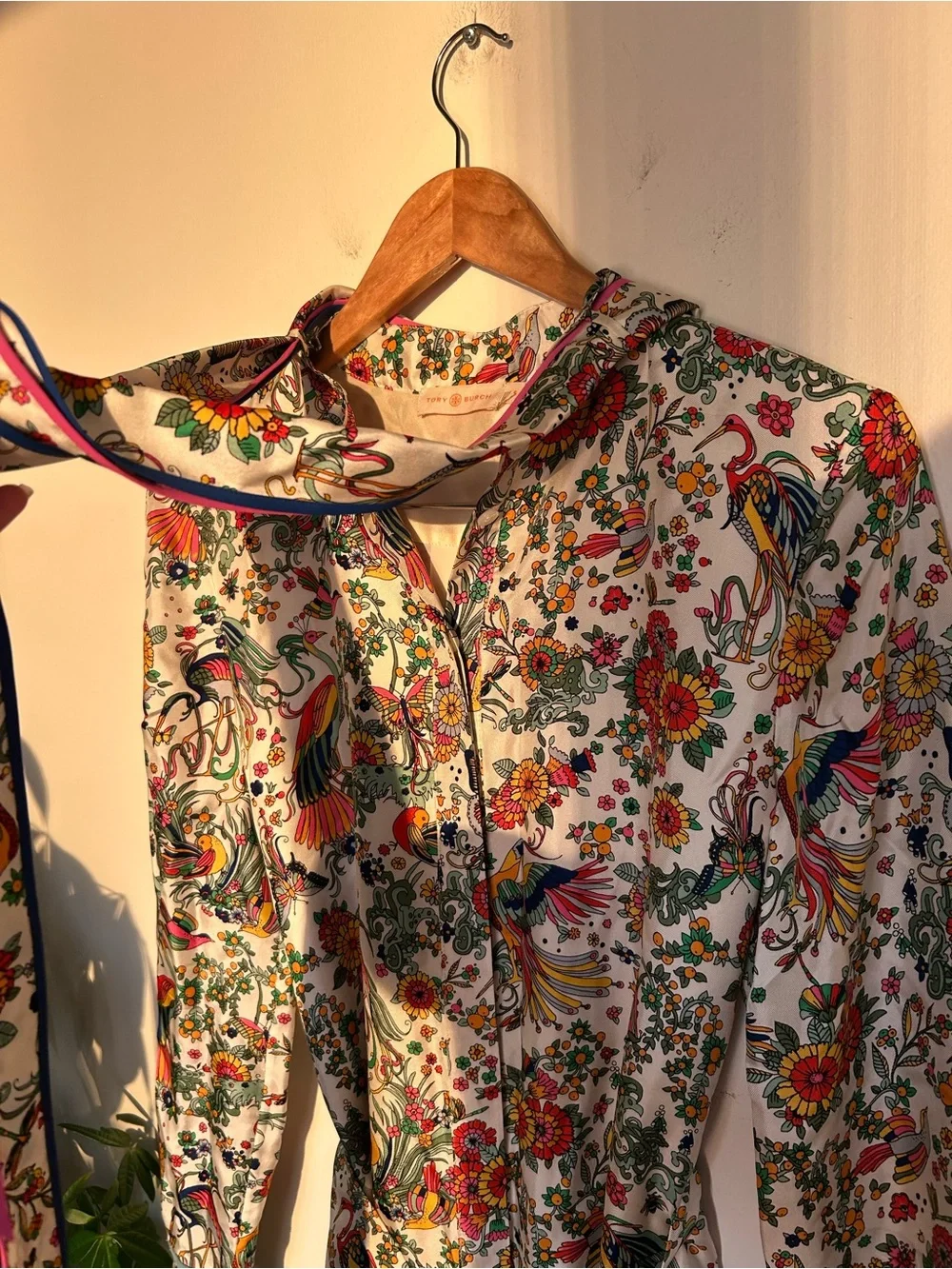 NWOT Tory Burch Silk Promised Land Floral Birds Contrast Dress Size 6